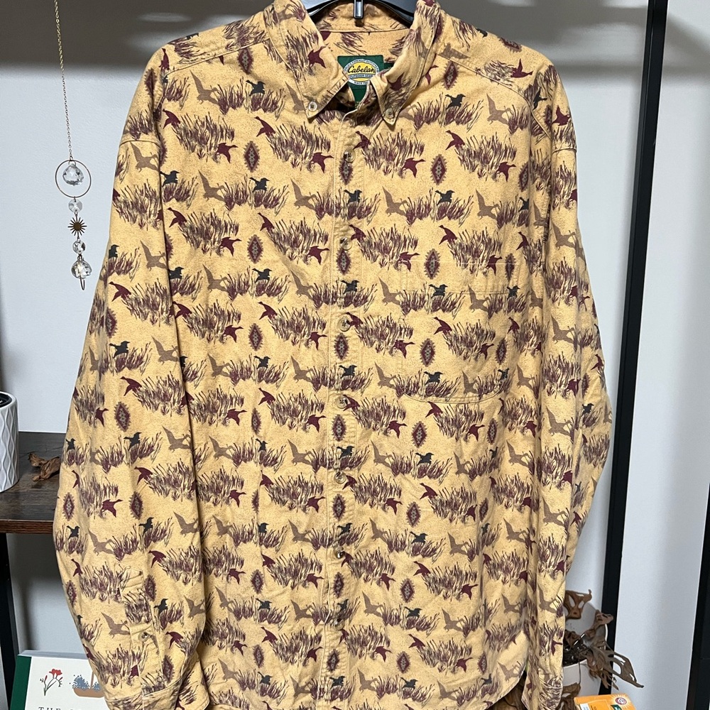 Cabela's Yellow and Brown Casual Button Down Shirt